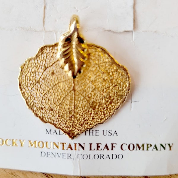 Beautiful, Real 24K  Gold Dipped Aspen Leaf, Pendant. Jewelry Rocky Mountains.Removed from the card.  New Condition  Large loup for chain.