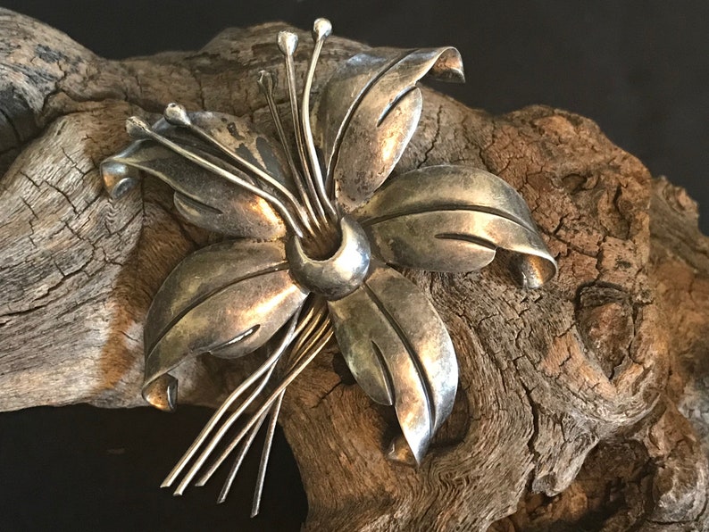 Vintage Sterling Maricela Flower Brooch