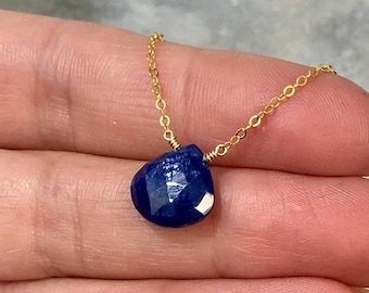 Colar de safira em forma de lágrima: prata esterlina ou ouro maciço, pedra do mês de setembro