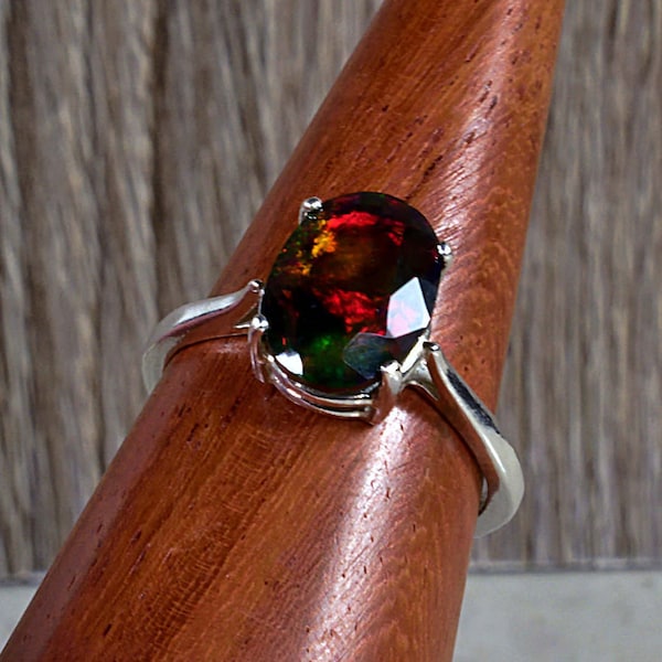 Black Opal Ring, Genuine Opal Solitaire, Gemstone Solitaire Ring, Authentic Opal Jewelry, Opal Wedding Gift, Beautiful Opal