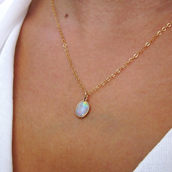 Special Occasion Jewelry • Natural Opal Necklace • Dainty Layering Necklace • Fine Opal Jewelry • Pendant Gift for Wife • October Birthstone