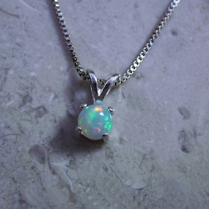 Authentic White Opal Necklace, Genuine Opal Solitaire Pendant, High Quality Genuine Opal Gemstone, October Birthstone Pendant Gift
