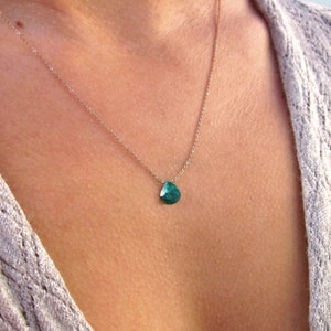 Genuine Pear Shape Emerald Necklace, Green Emerald Jewelry, Pear Gemstone Solitaire, Pear Shape Necklace, Green Gem Necklace, Gifts for Mom image 1