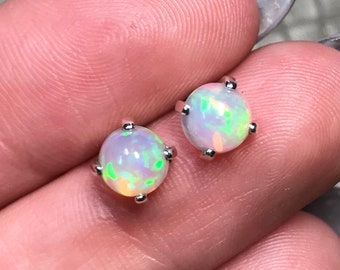 Genuine Fire Opal Stud Earrings, Round Opal Earrings, Rainbow Opal Studs, Gemstone Stud Earrings, Best Stud Earrings, Dainty Stud Earrings