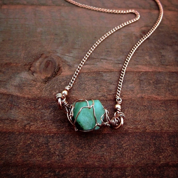 Emerald Necklace, May Birthstone, Natural Necklace, Emerald Jewelry, Raw Necklace, May Birthstone Jewelry, Rustic Necklace, Uncut Emerald