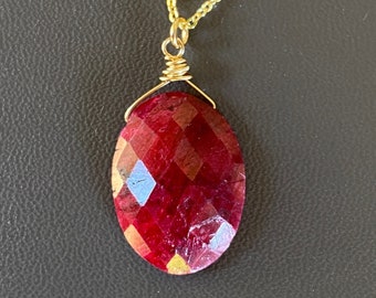 Genuine Red Ruby Solitaire Pendant: July Birthstone Necklace