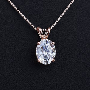 Oval Moissanite Pendant Necklace, Genuine Moissanite Jewelry, Diamond Alternative Necklace, Solitaire Pendant, 14k Gold Pendant Gift