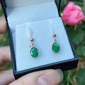 Genuine Emerald Earrings, Emerald Solitaire Earrings, Precious Gemstone Drop Earrings, May Birthstone Earrings,