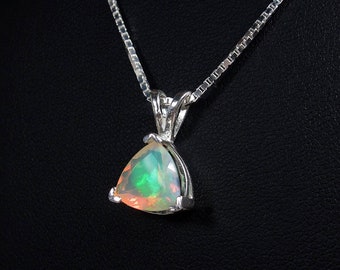 Triangle Rainbow Opal Pendant, 7mm Trillion Opal Gemstone Necklace, Triangle Shape Jewelry, Unique Shape Pendant, Unity Pendant