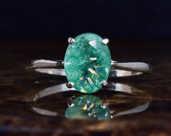 Genuine Oval Emerald Solitaire Ring, 1.5 Ct Oval Shape Brilliant Cut Emerald Solitaire, Precious Metal Gemstone Ring, May Birthstone Ring