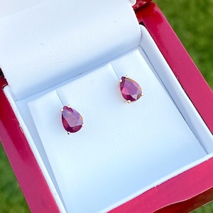 Ruby Teardrop Earrings: Sterling Silver Solitaire Studs, July Birthstone