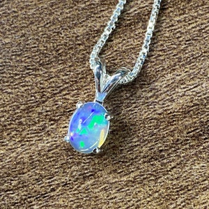 Natural Opal Gemstone Necklace: Sterling Silver October Birthstone