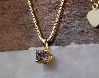 14k Gold Diamond Pendant Necklace, April Birthstone Jewelry, Gold Diamond Necklace, Chocolate Diamond, Fancy Color Diamond