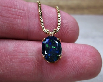 Genuine Royal Blue Opal Pendant, October Birthstone Jewelry, Hand Made Opal Jewelry, Black Opal Necklace by Bihls