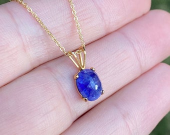 Sapphire Solitaire Necklace, Genuine Blue Sapphire Pendant, September Birthstone, Wedding Anniversary Gift, Blue Gemstone Gifts, 2 Carats