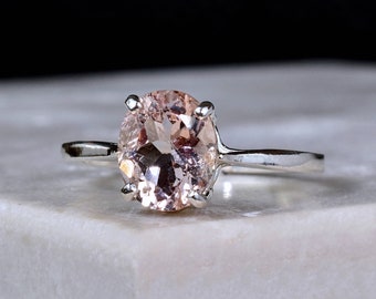 14k White Gold Ring, 2 Carat Engagement Ring, , Ring Size 5 1/2, Morganite Engagement Ring, Pink Morganite Ring, Soft Pink Gemstone Ring