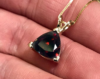 Black Opal Pendant, Opal Necklace, Genuine Black Opal, Dark Opal Pendant, Trillion Pendant, Triangle Pendant, October Birthstone Jewelry