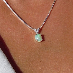 Genuine Rainbow Opal Necklace • Sterling Silver or Yellow/White/Rose Gold • Ethiopian Opal Pendant • Dainty October Birthstone Gift for Her