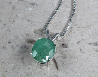 Mother&#39;s Day Gift, Authentic Emerald Gemstone Necklace, Real Emerald Solitaire, Oval Emerald Solitaire Pendant, Emerald Jewelry,