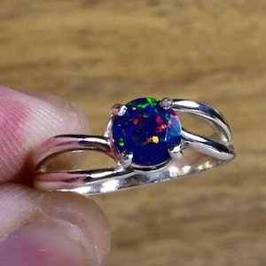 Dark Blue Ethiopian Opal Ring: .75 Carat Sterling Silver