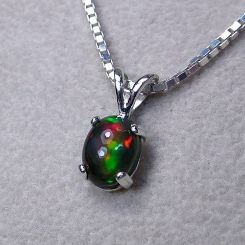 Natural Opal Necklace Genuine Black Opal Pendant October - Etsy