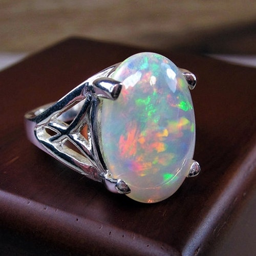 Large Natural Opal Ring October Birthstone Ring Genuine Opal - Etsy