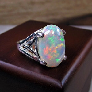 Large Natural Opal Ring, October Birthstone Ring, Genuine Opal Jewelry ...