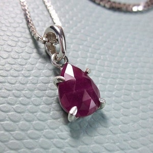 Ruby Pendant Necklace, 2 Carat Solitaire, Teardrop Necklace, Genuine Precious Ruby Gemstone, Sterling Silver Ruby Jewelry, Pear Shape Ruby