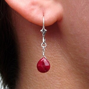 Red Ruby TearDrop Shape Gemstone Dangle Drop Earrings
