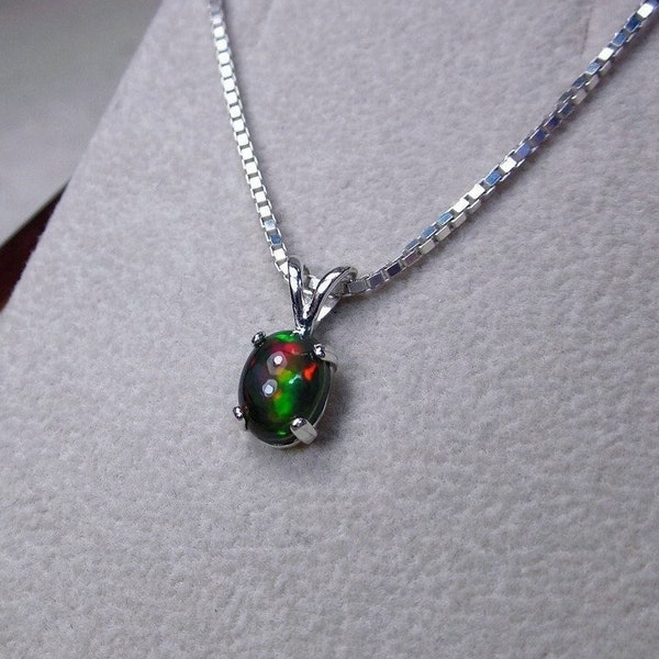 Genuine Black Opal Pendant Necklace, Last Minute Jewelry Gifts, Authentic Opal Jewelry, October Birthstone, Opal Gift for Wife