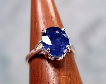 Genuine Blue Sapphire Ring, Oval Gemstone Solitaire Ring, Sapphire Engagement Ring, Special Occasion Jewelry