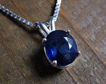 Genuine Blue Sapphire Necklace, Sapphire Pendant, September Birthstone, Sapphire Solitaire, Wedding Anniversary Gift, Blue Gemstone Pendant
