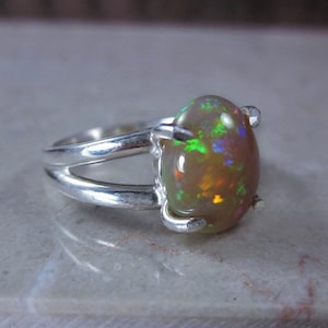 Genuine Colorful Natural Opal Ring, Bold and Bright Cabochon Gemstone Claw Ring, Holiday Collection Ring, One of a Kind Precious Opal Ring