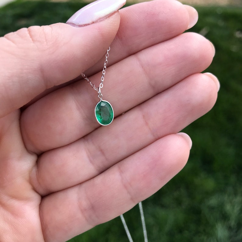 Genuine Emerald Pendant, May Birthstone Jewelry, Rich Green Earth Minded Emerald, Oval Shape Solitaire, Authentic Emerald Jewelry image 2