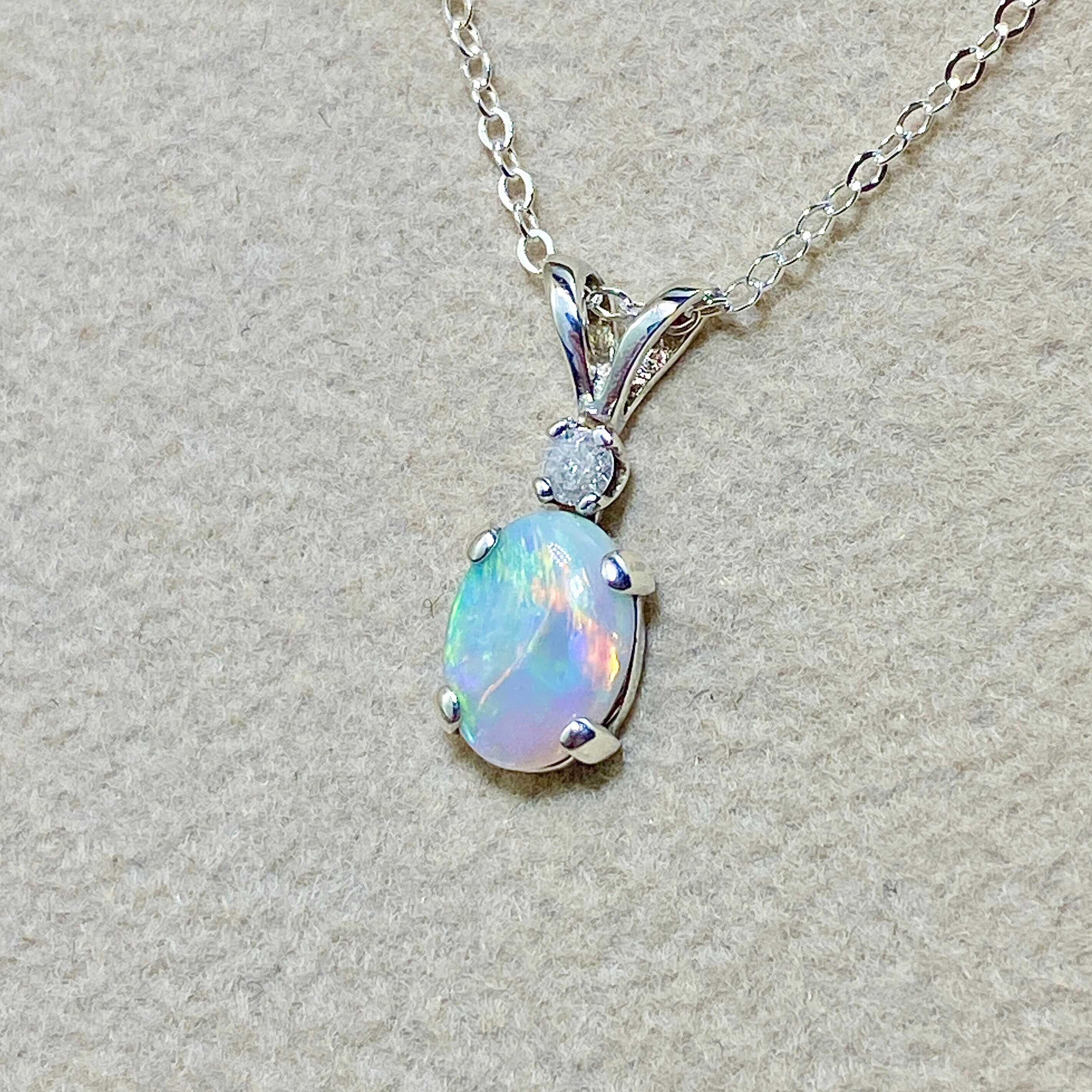 Australian Opal and Diamond Pendant Necklace, Sterling