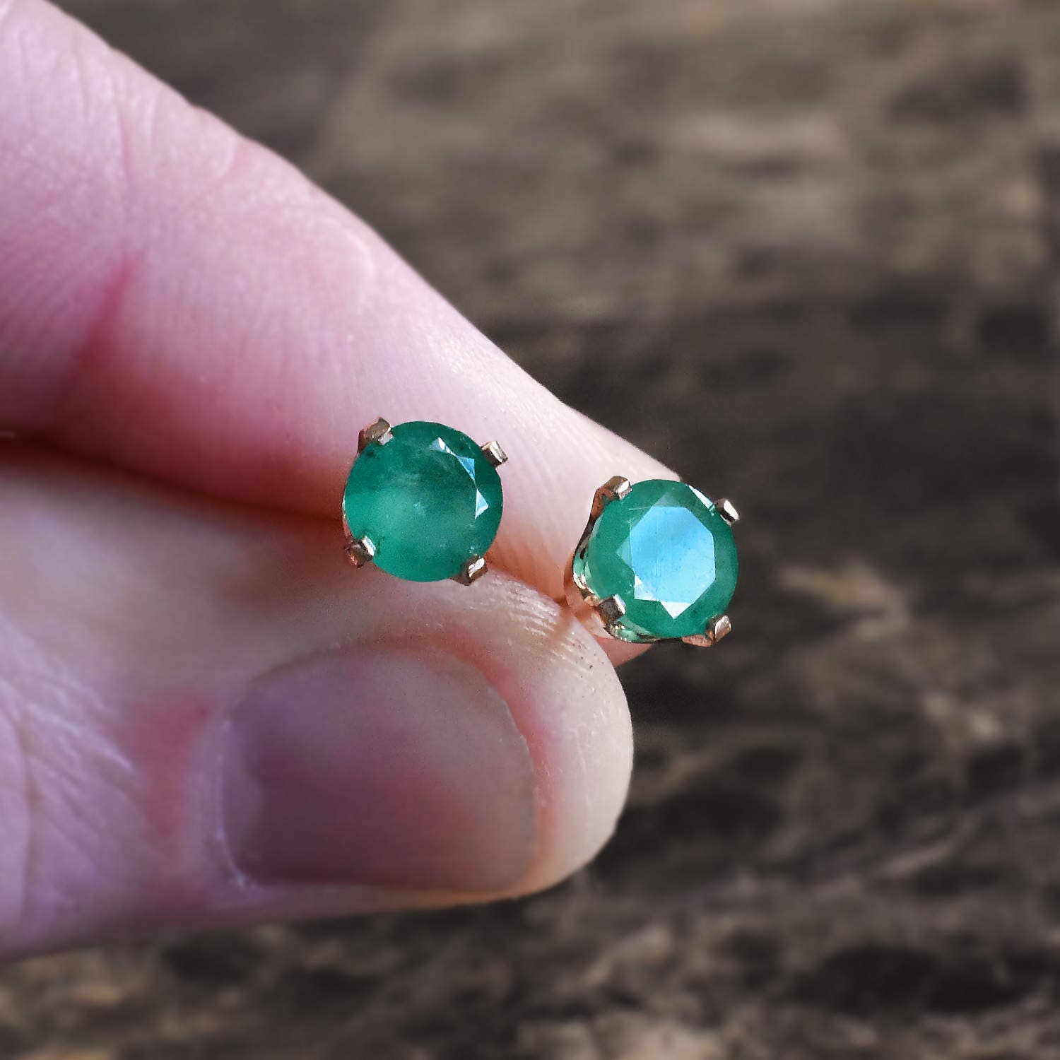Genuine Emerald Stud Earrings 1 Ct Simple Studs Round Etsy