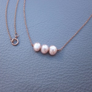 Pink 3 Pearl Necklace, Genuine Freshwater Pearl Necklace, Natural Pink Pearl Necklace, 14k Gold Fill Dainty Jewelry, Choker Necklace