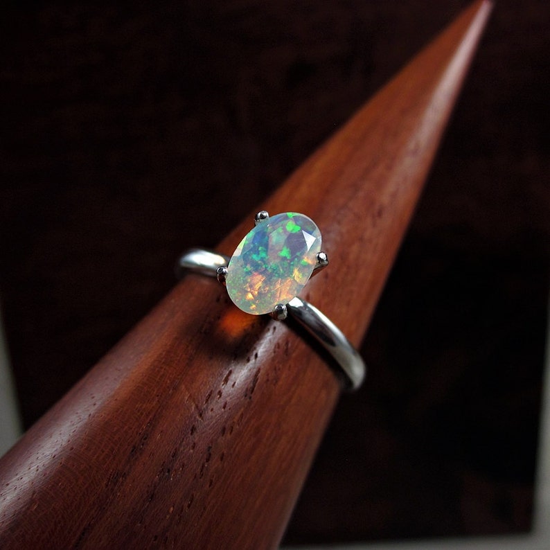 Fire Opal Ring Rainbow Opal Ring Fire Opal Engagement Ring Etsy