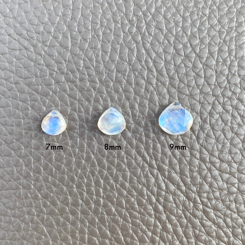 Custom size for precious Moonstone choice. 7mm, 8mm or 9mm heart shape gemstone
