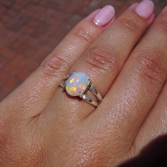 Beautiful Multi color Opal Gemstone Ring White Opal Ring