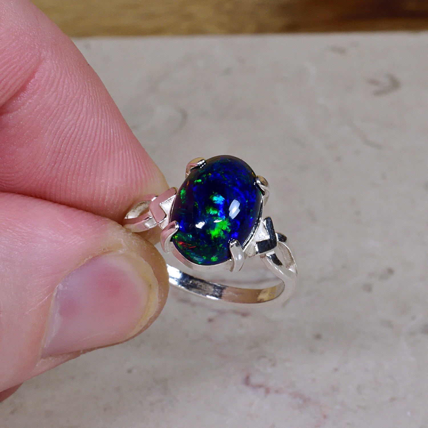 Genuine Blue Opal Ring 4 Carat Opal Ring Unique Ring Black Etsy UK