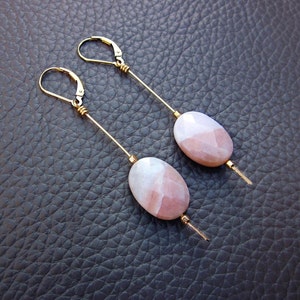 Opal Earrings, Pink Opal Earrings, Large Gemstone Statement Earrings, Long Linear Earrings, Pink Gemstone Earrings