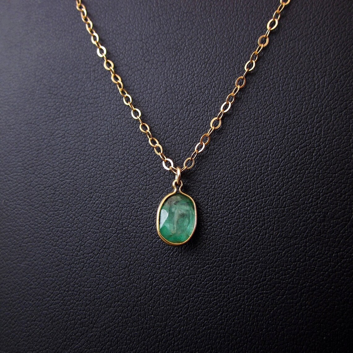 Genuine Emerald Necklace 14k Gold Filled Gem Necklace Green | Etsy