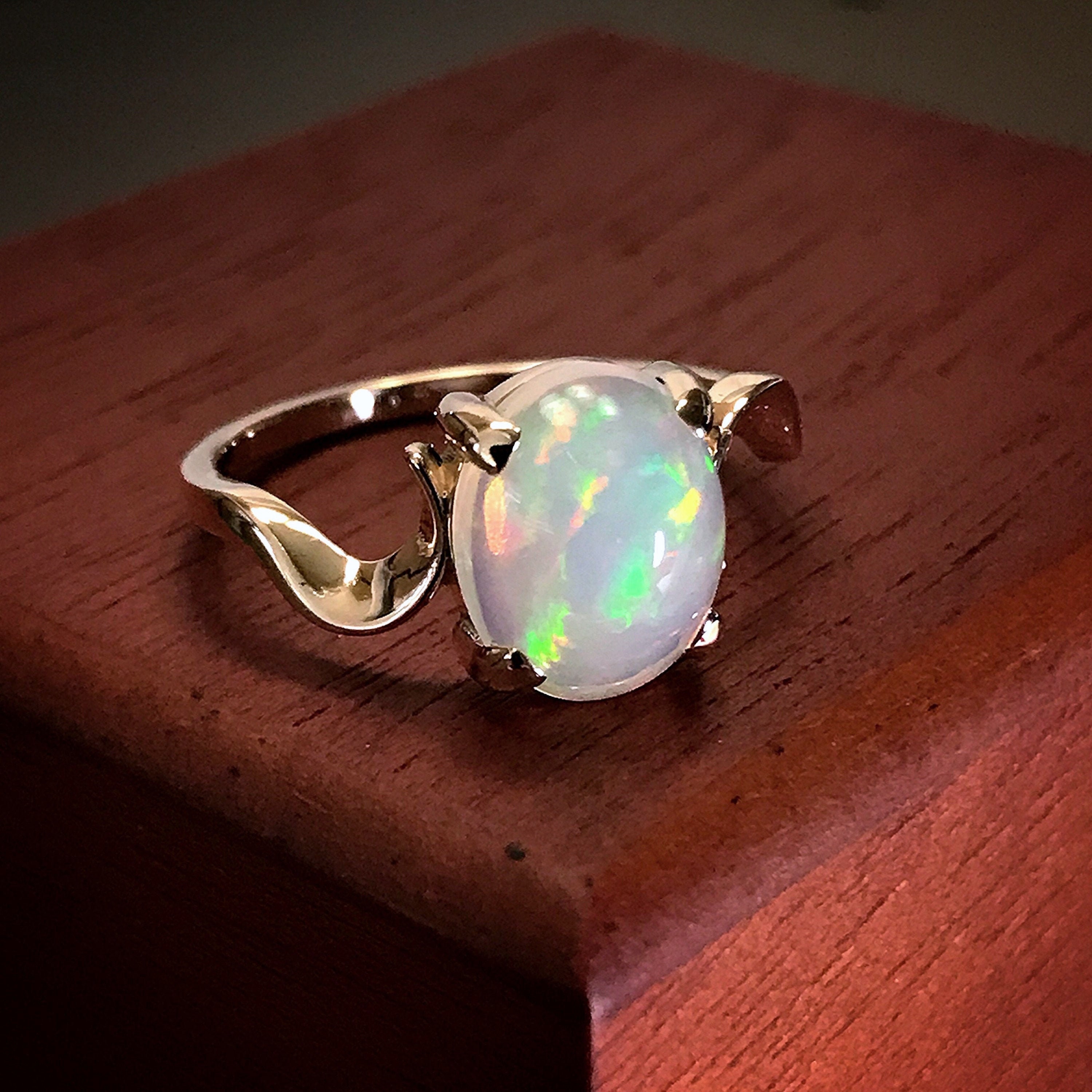 Large Opal Ring Genuine Opal Ring Solitaire Ring Gemstone | Etsy