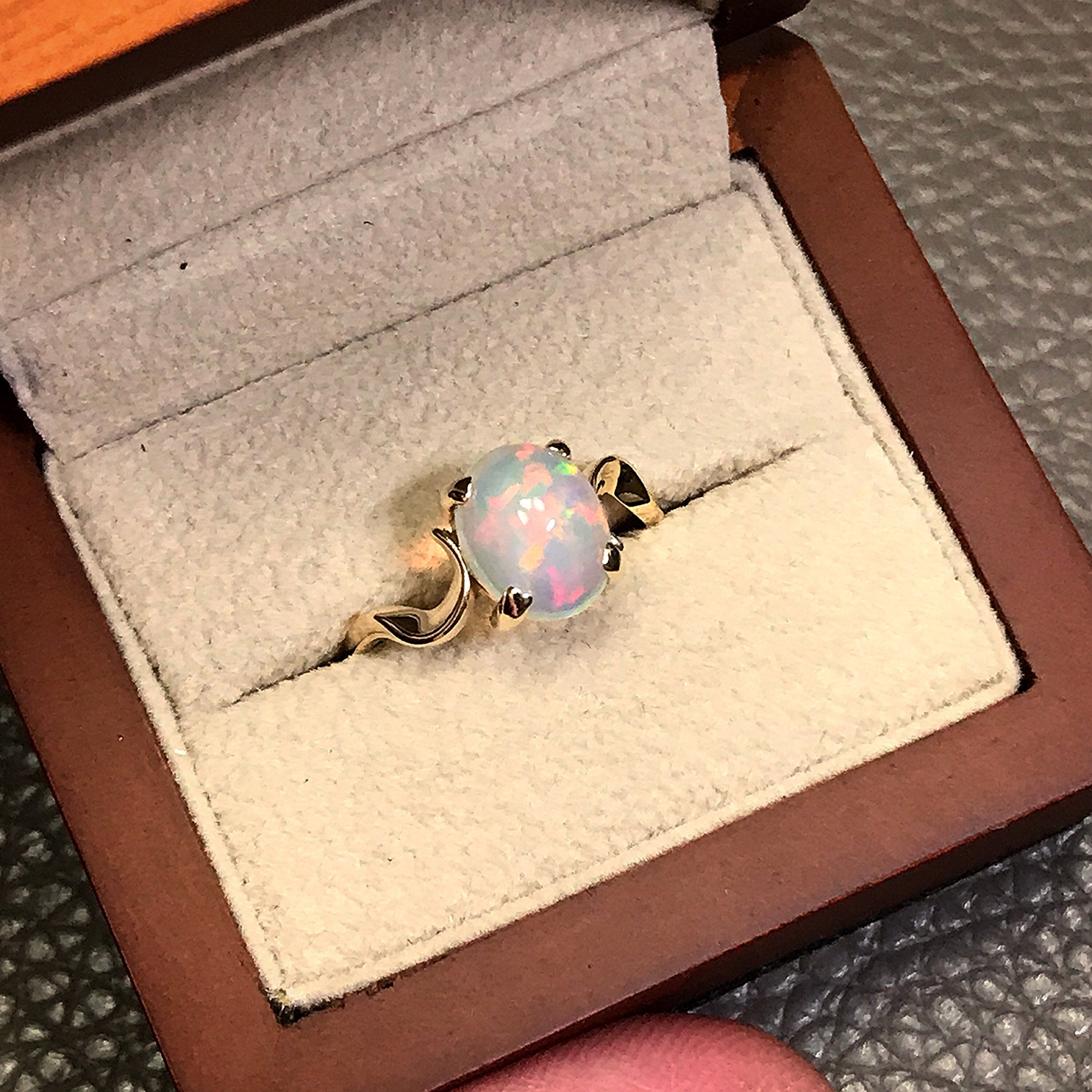 White Colorful Cabochon Opal Ring: 2 Carat Gemstone, Sterling Silver ...