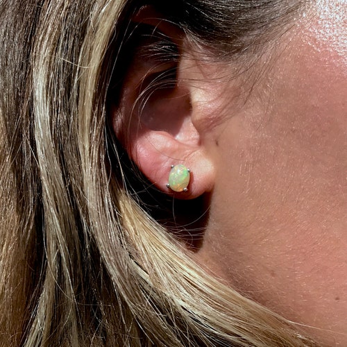 Genuine fire Opal Stud Earrings, Natural Opal Earrings, Rainbow Opal shops Studs, Oval Studs, Gemstone Studs, Clear Stud Earrings, Gift for Her