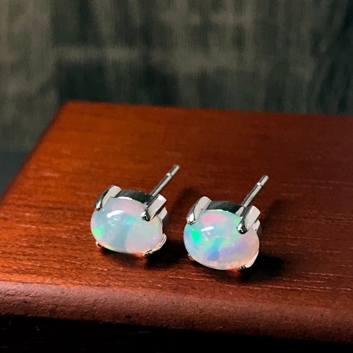 Genuine fire Opal Stud Earrings, Natural Opal Earrings, Rainbow Opal shops Studs, Oval Studs, Gemstone Studs, Clear Stud Earrings, Gift for Her