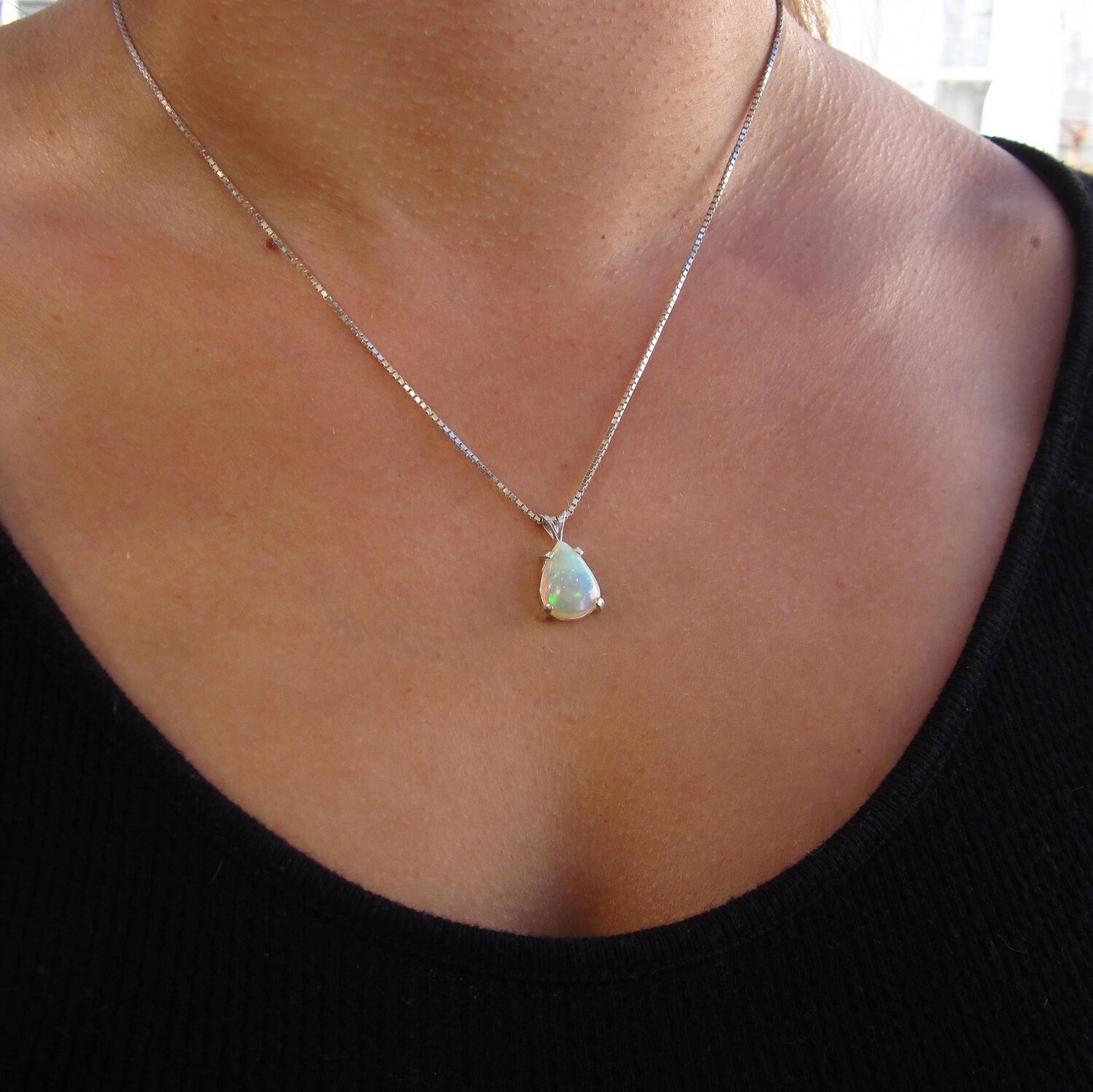 Details about Pear Necklace with Synthetic Opal Details about Pear Necklace with Synthetic Opal