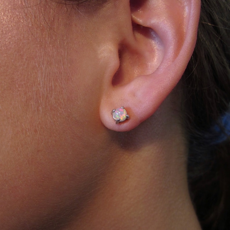 Round Opal Earrings Genuine Fire Opal Stud Earrings Gemstone Stud Earrings Dainty Stud Earrings Best Stud Earrings Rainbow Opal Studs