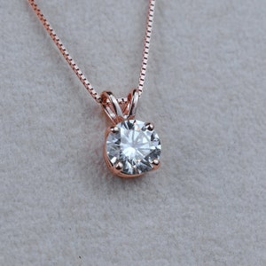 Genuine Moissanite Solitaire Necklace, 14k Gold Necklace, Round ...